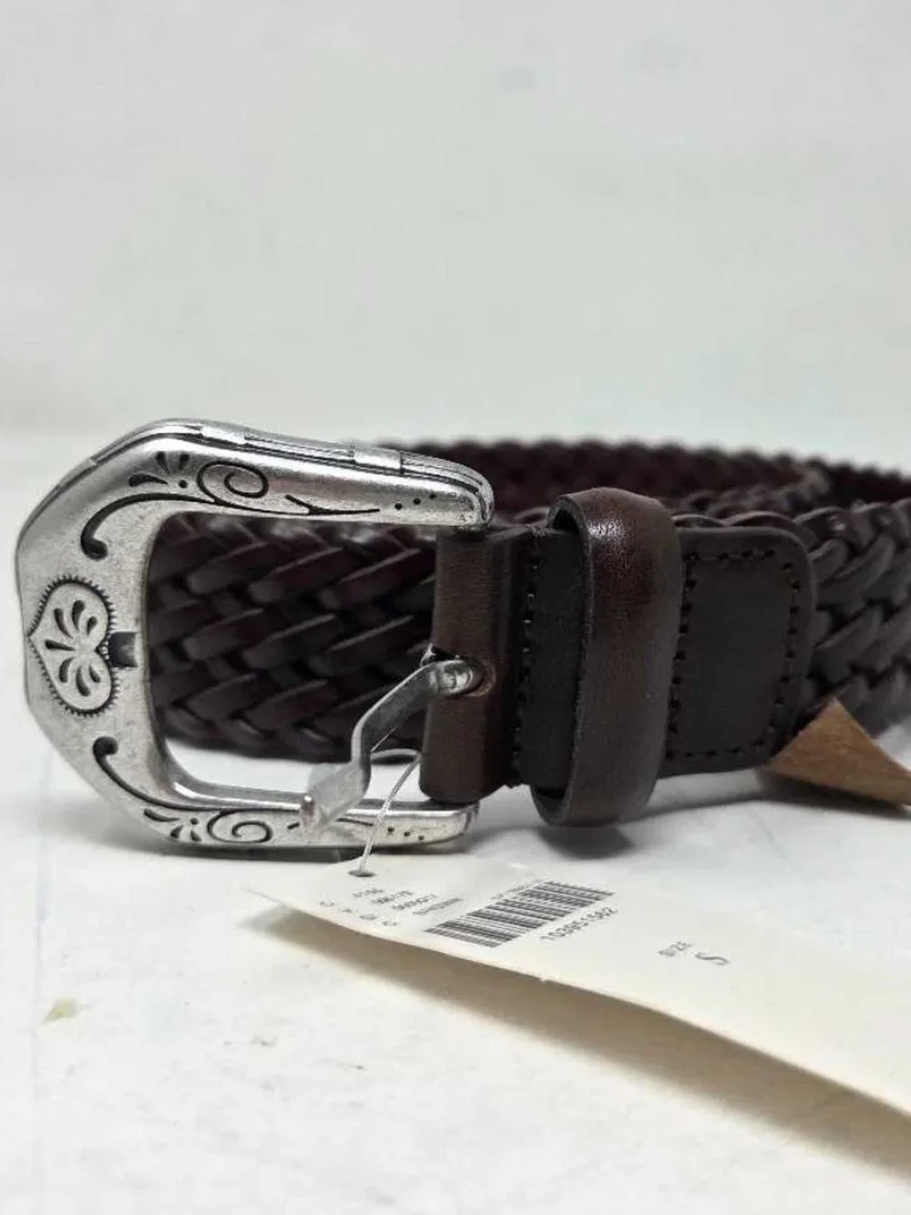 New S Anthropologie western buckle woven leather belt in dark brown